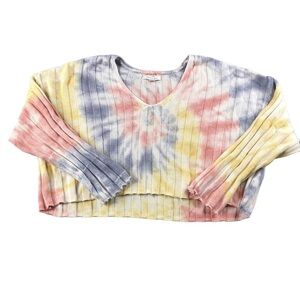 American Eagle Womens Medium Multi Color Crop Tie Dye Long Sleeve Knit Sweater